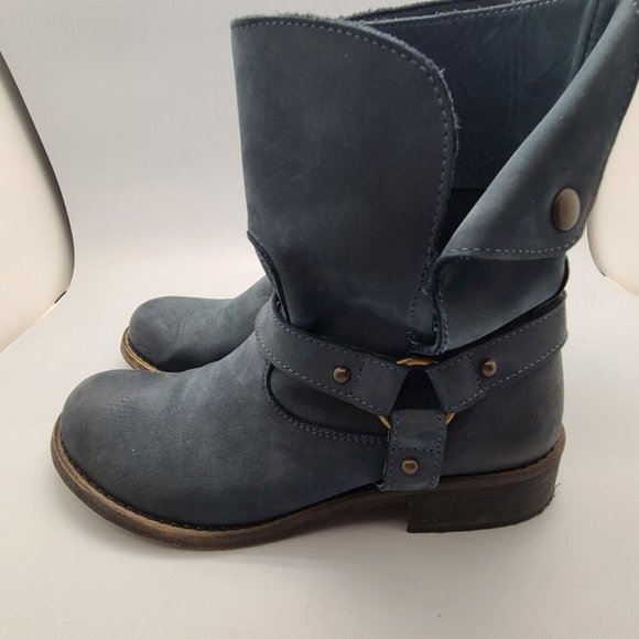Sundance Blue Leather Harness Moto Boho Pull On Boots Sz 37/6,5 - Picture 10 of 11
